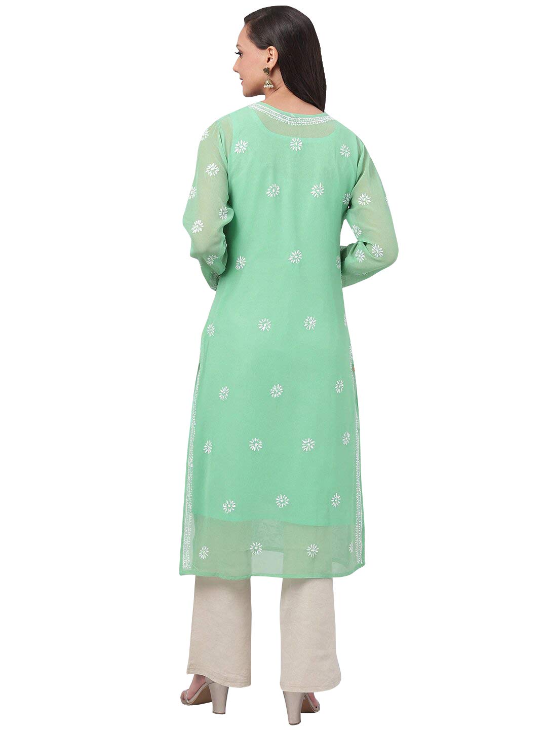 Ada Lucknowi Hand Embroidered Traditional Chikankari Georgette Kurta Kurti with Slip for Women