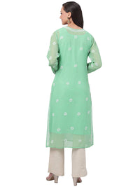 Ada Lucknowi Hand Embroidered Traditional Chikankari Georgette Kurta Kurti with Slip for Women