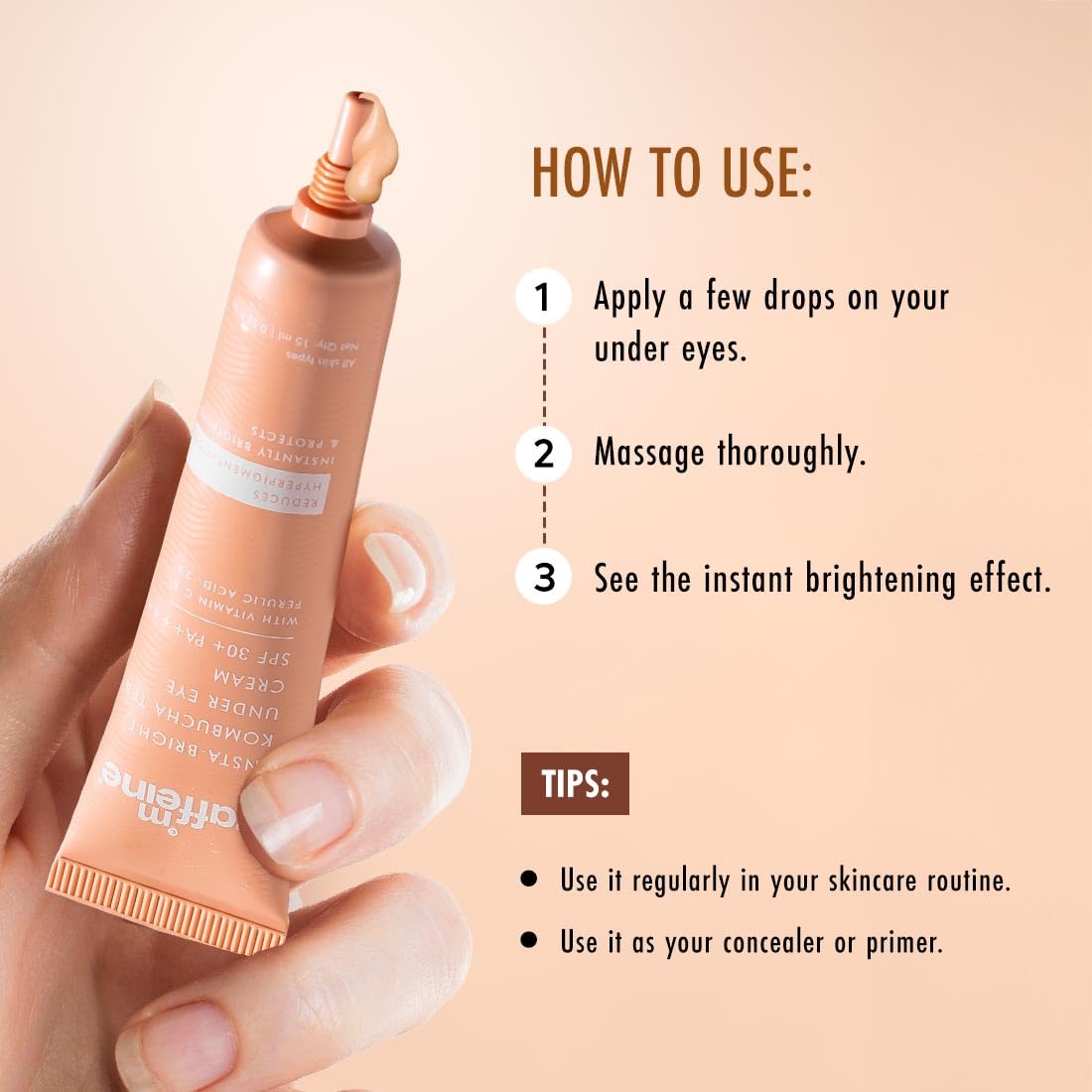 mCaffeine Brightening & Colour Corrector Tinted Under Eye Cream with 2% Vitamin C + Ferulic Acid | SPF 30+ PA++++| Reduces & Conceals Dark Circles | Instantly Brightens | UV Protection | Orange - 15ml