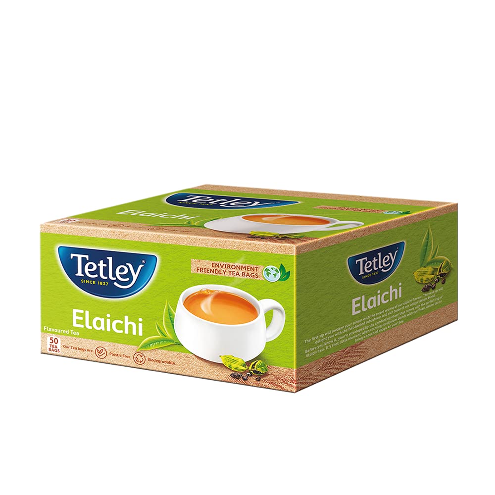 Tetley | Elaichi Flavoured Chai | Black Tea | 50 Tea Bags, 100 Grams (Pack of 2)
