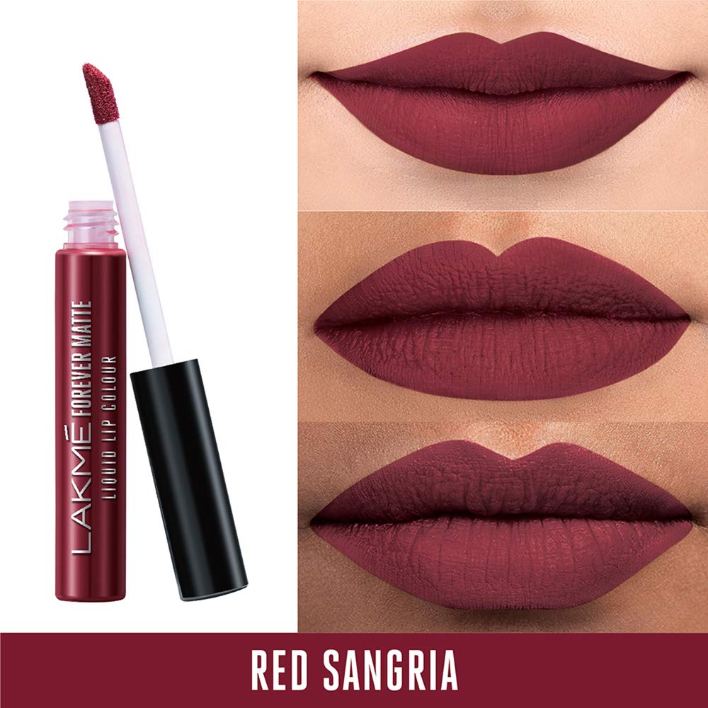 Lakmé Forever Matte Liquid Lip Color, Red Sangria, 5.6 ml and Forever Matte Liquid Lip Colour, Nude Pink, 5.6 ml, Matte Finish