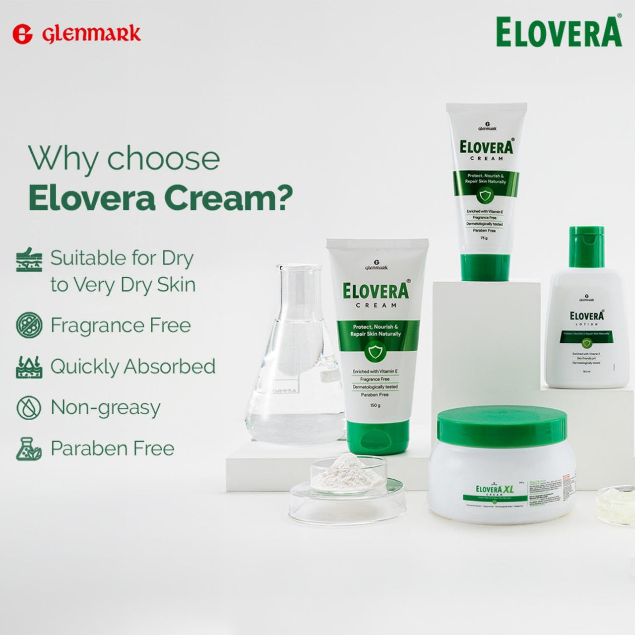 Elovera Moisturising Cream 75g | For Dry Skin | with Aloe Vera & Vitamin E | Protects, Nourishes and Repairs Skin | Paraben Free | Fragrance Free