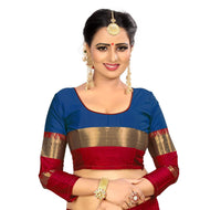 PAREVDEE Women's  Dobby Cotton Saree With Blouse Piece