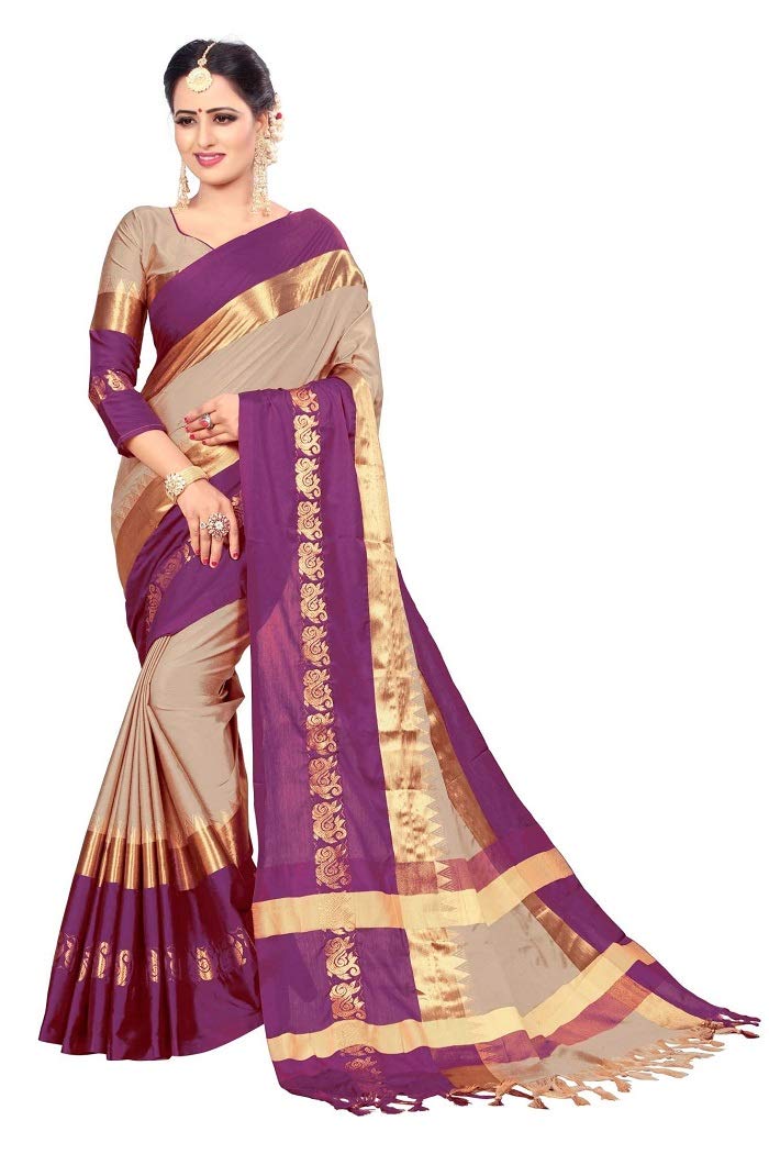 PAREVDEE Women's  Dobby Cotton Saree With Blouse Piece