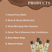 Khadi Natural Herbal Natural Travel Kit - All in one Travel kit Includes Shampoo, Conditioner, Body wash, Soap, Moisturiser (Set of 6 + Jute Bag)| 150g + 120ml