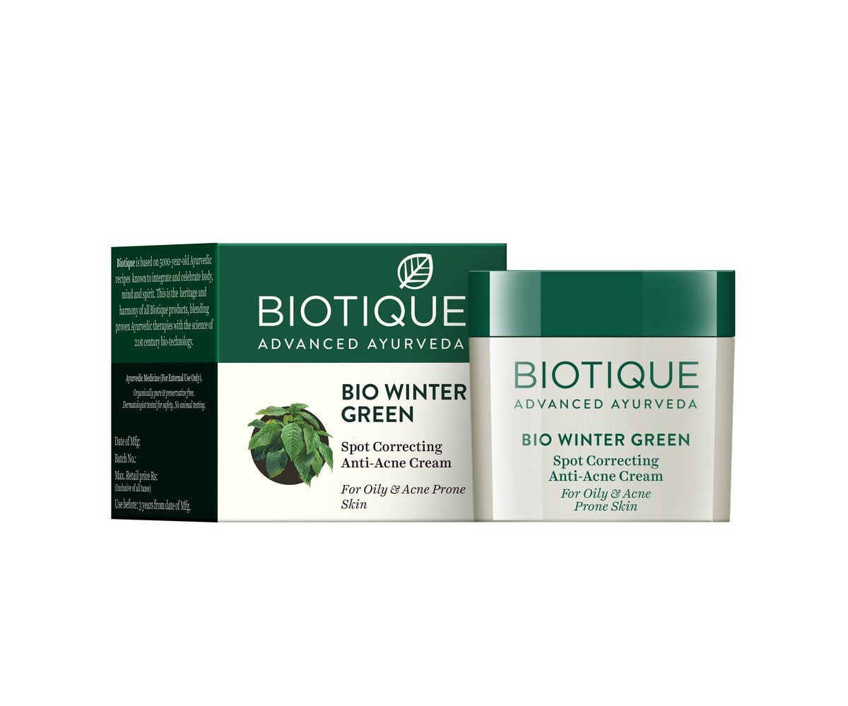 Biotique Bio Fruit Whitening Lip Balm, 12g And Biotique Bio Winter Green Spot Correcting Anti Acne Cream, 15g