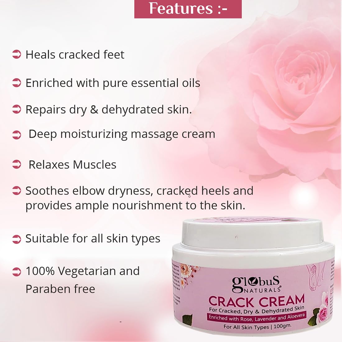 Globus Naturals Crack Cream Rose 100gm (Pack of 2)