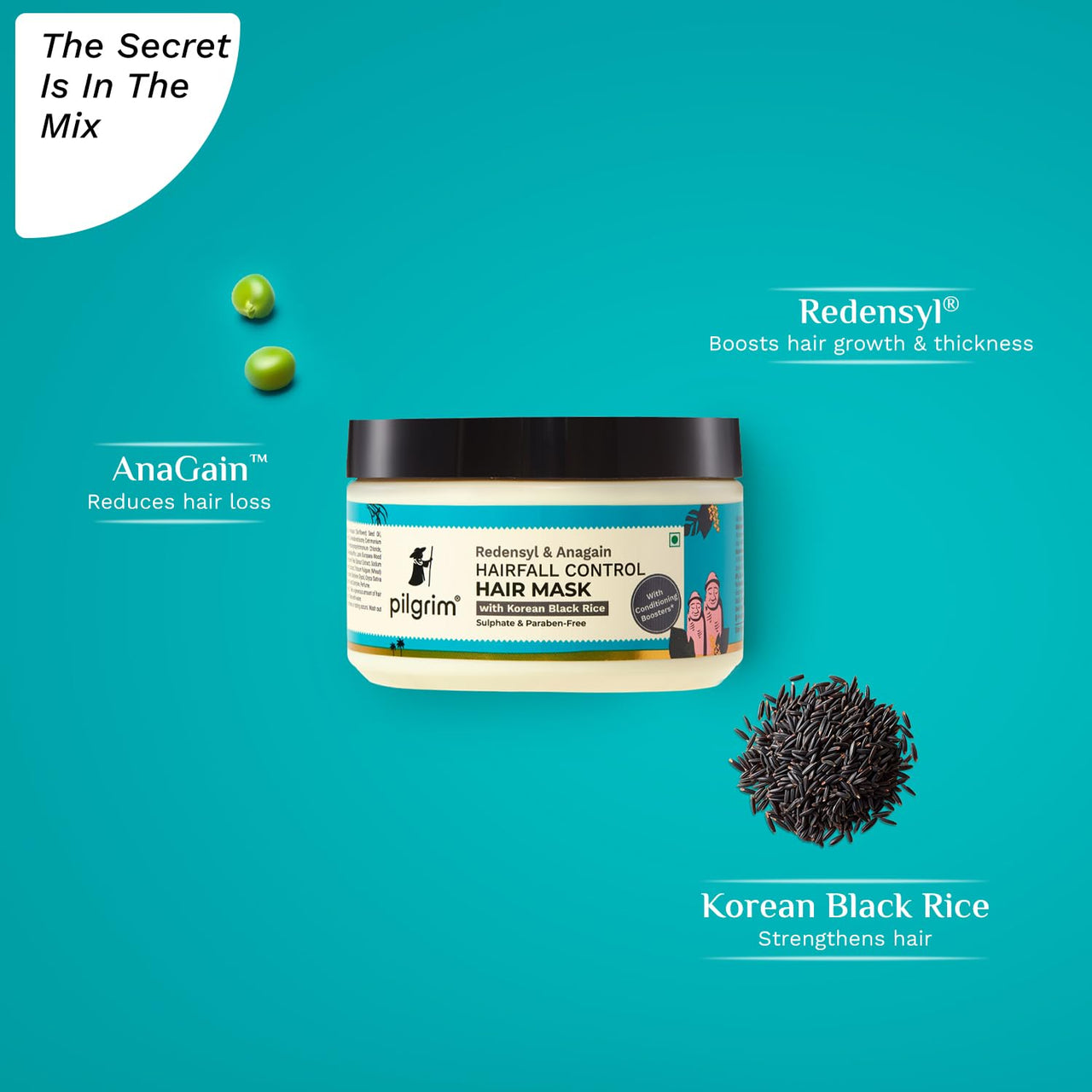 Pilgrim Redensyl & Anagain Hairfall Control Hair Mask with Black Korean Rice 200gm | Reduces Hair Loss Boost Hair Growth and Thickness| For Men & Women | Sulphate and Paraben Free |