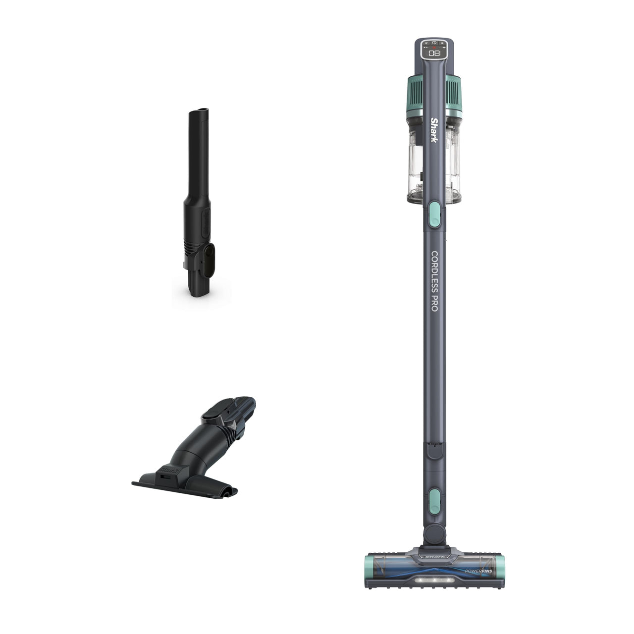 Shark IZ631H Cordless Pro Vacuum with PowerFins and Self-Cleaning Brushroll, Includes Upholstery Tool & Crevice Tool, Up To 60 Minute Runtime, HEPA Filtration, Cordless Vacuum, Dark Grey/Mojito Gray