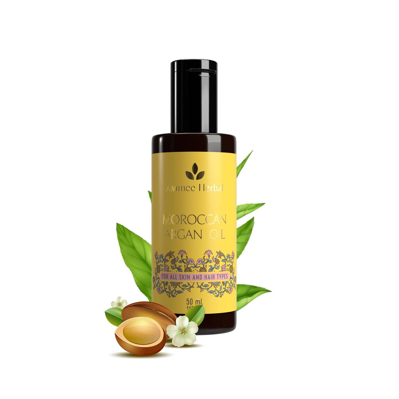 Avimee Herbal Pure Moroccan Argan Oil | Repairs Split Ends, Reduces Breakage, and adds Shine | Enriched With Vitamin E | Mineral Oil Free | 50 mL