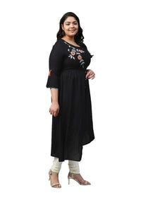 Yash Gallery Women's  Plus Size Plus Size Rayon Embroidered Front Slit Kurta for Women