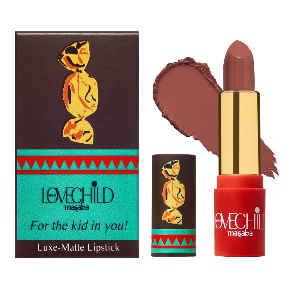 LoveChild Masaba - Caramel - Luxe Matte Lipstick, Moisturising, Long lasting, Finish, Bullet Matte Pink Nude Lipstick, 4ML