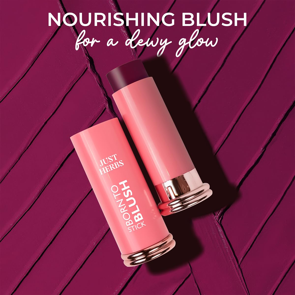 Just Herbs Peach Pie Born To Blush Lightweight | Long Stay | Smooth Texture | Moisturises & Hydrates | Dewy Glow Blush Stick with Shea Butter & Cica for Eyes Cheeks and Lips For Women | 14g