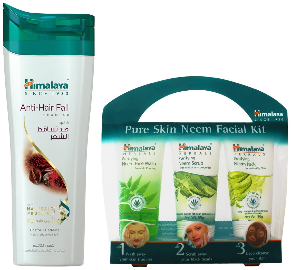 Himalaya Herbals Anti Hair Fall Shampoo, 400ml And Himalaya Pure Skin Neem Facial Kit (Facewash 50ml, Scrub 50g & Face Pack 50g)