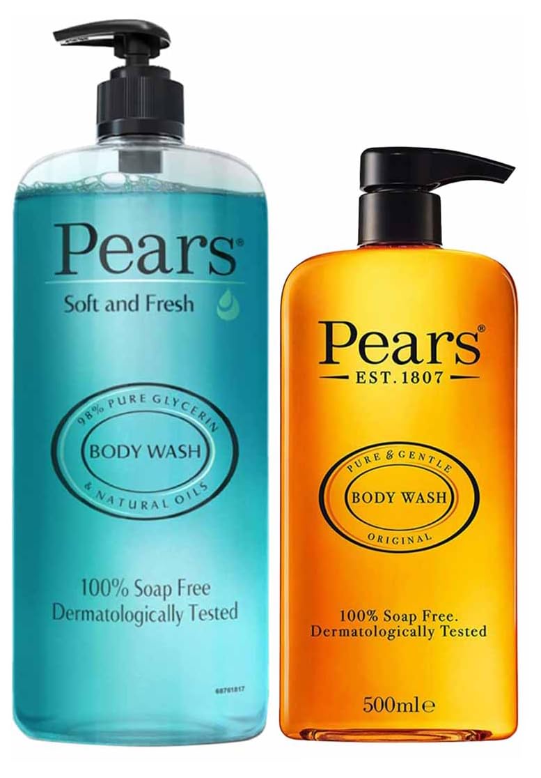 Pears Soft & Fresh Shower Gel SuperSaver XL Pump Bottle with 98% Pure Glycerine, 750 ml & Pears Pure & Gentle Shower Gel, Body Wash With Glycerine And Natural Oils, 500 Ml