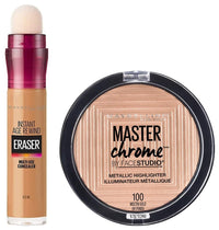 Maybelline New York Instant Age Rewind Concealer, Caramel, 6ml and Maybelline New York Face Studio Master Chrome Metallic Highlighter, Molten Gold, 6.7g