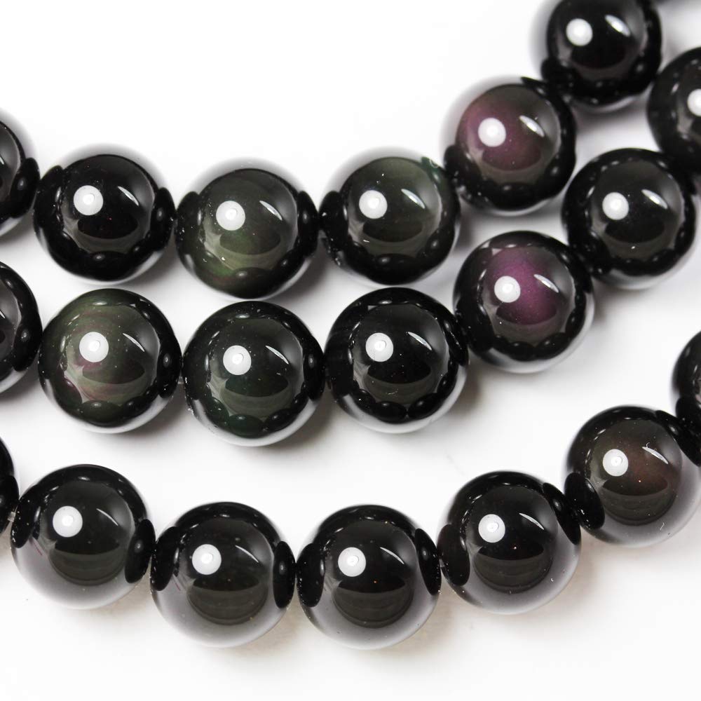 Natural Gemstone Beads for Beads & Bead assortments Energy Healing Crystals Jewelry Chakra Crystal Jewerly Beading Supplies Rainbow Obsidian 10mm 15.5inch About 36-40 Beads