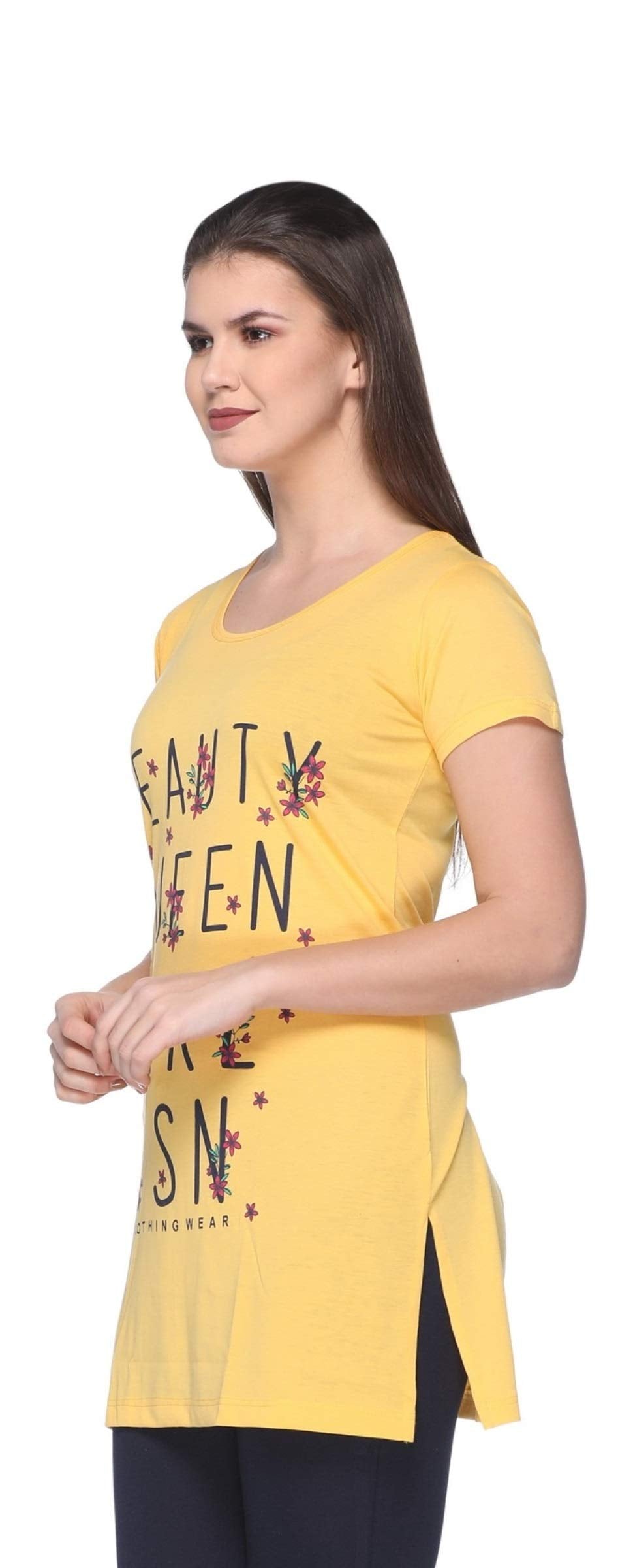 In Love Ladies Long Knee Length Chest Printed Side Slits Tshirts