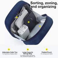 Travel Cable Organizer Bag, Water Resistant Cable Organizer for Cord, Phone Charger, Flash Drive, SD Card, Electronic Accessories Carry Case for Travel, Business Trip, Airplane (Navy Blue)