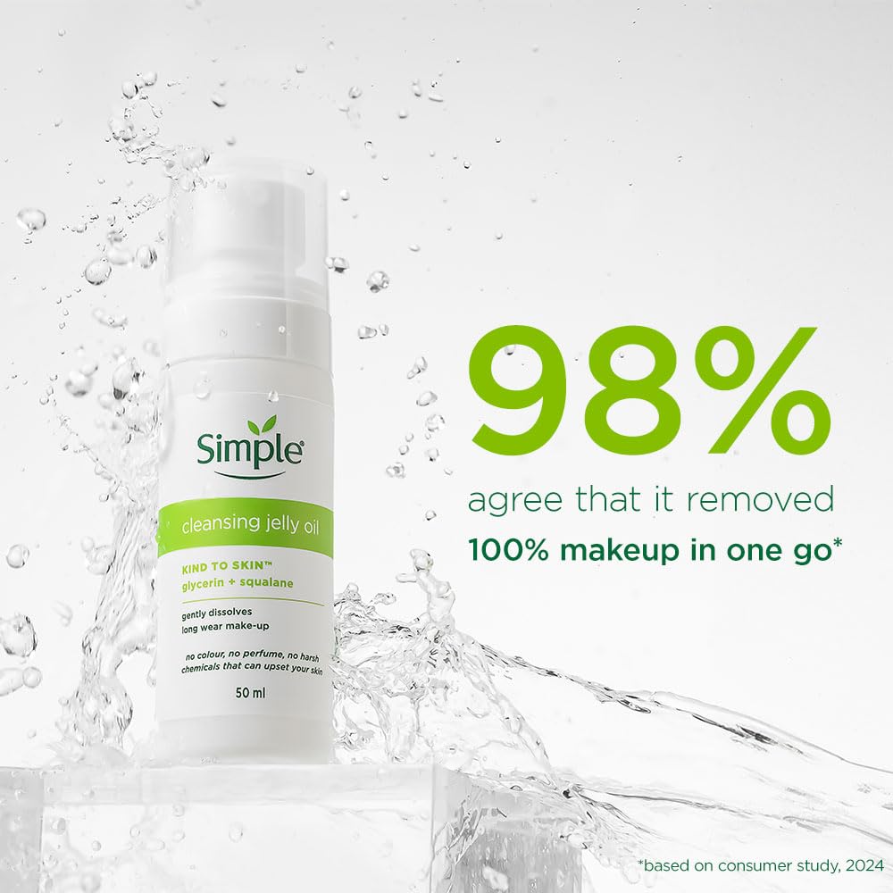 Simple Kind To Skin Cleansing Jelly Oil 50ml | Gently Melts Away Waterproof And Transfer-proof Makeup | With Squalane & Glycerin | For All Skin Types