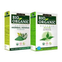 INDUS VALLEY Neem Leaf Powder | Organic Azadirachta indica With Herbal Henna Powder - 100% Organic, Natural and Pure For Hair and Skin Care (100g + 100g=200g)