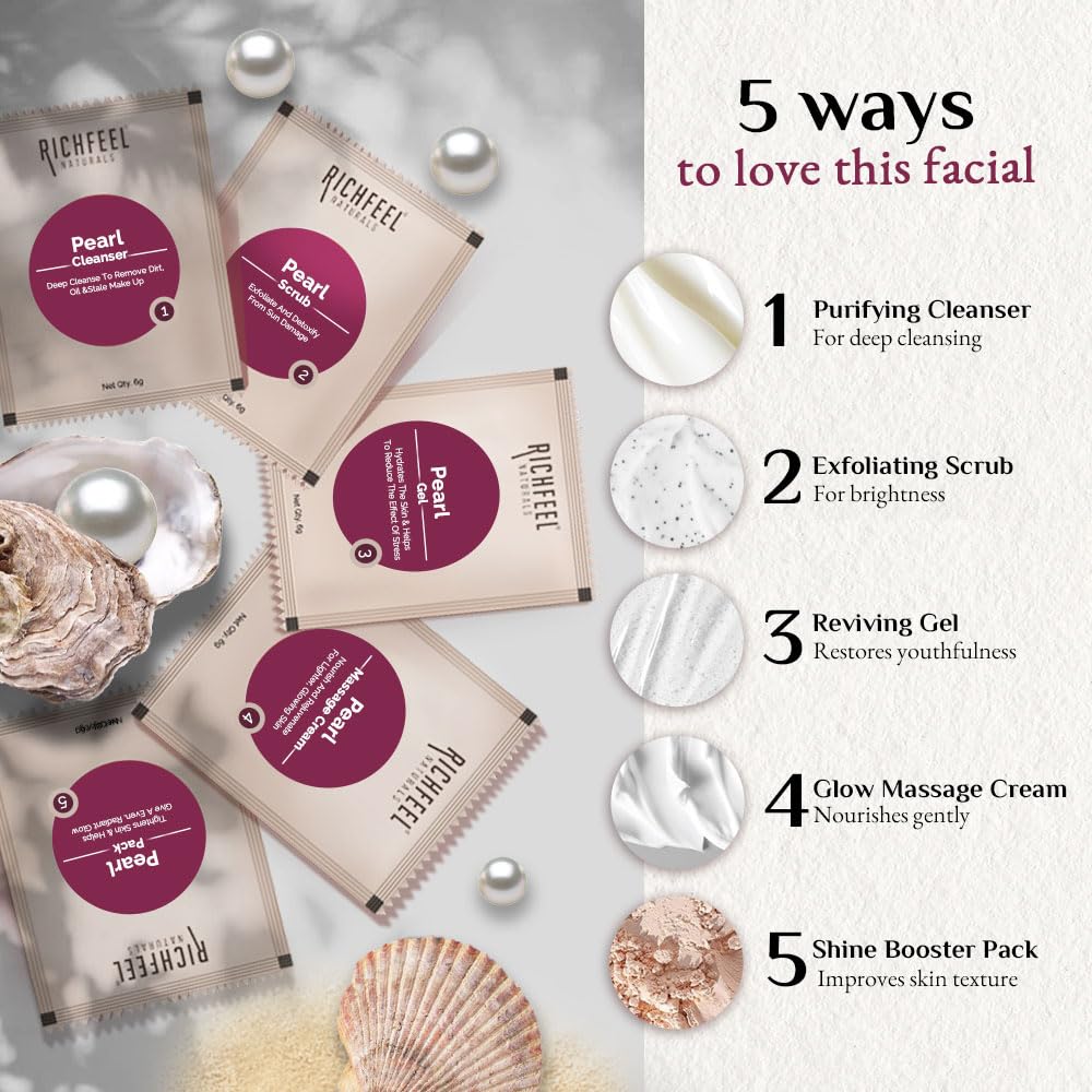 Richfeel Pearl Facial Kit for Brightening | Hydrating & Tan Removal | Luminous Glow & Even Skin Tone | Best for Dry Skin | 30 g (Pack of 2)