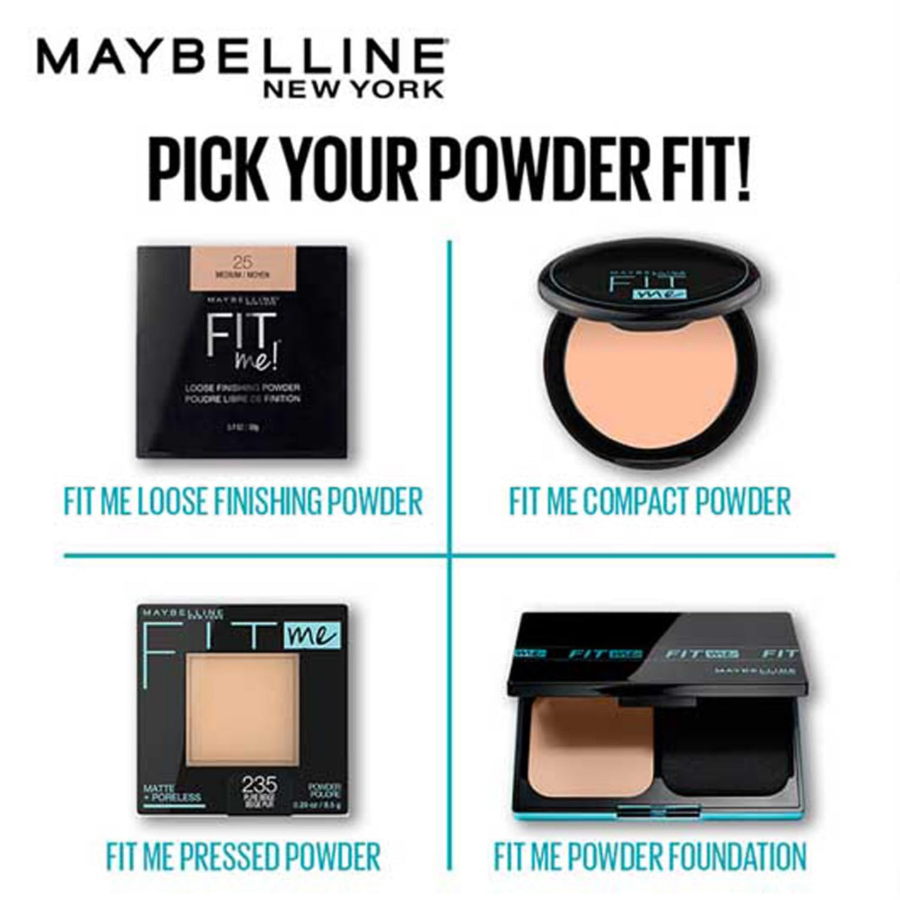 Maybelline New York Powder Foundation, Pressed Powder Compact, Mattifies Skin, Incl. Mirror and Applicator, Fit Me, 310 Sun Beige, 8.5g