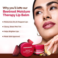 Mamaearth Beetroot Moisture Therapy Lip Balm for Dry & Chapped Lips 15g|Heals, Brightens|Sheer Pink Tint|Coconut Oil, Shea Butter, Beetroot, HA, Ceramides, Kojic Acid|100% Free of Petroleum Jelly