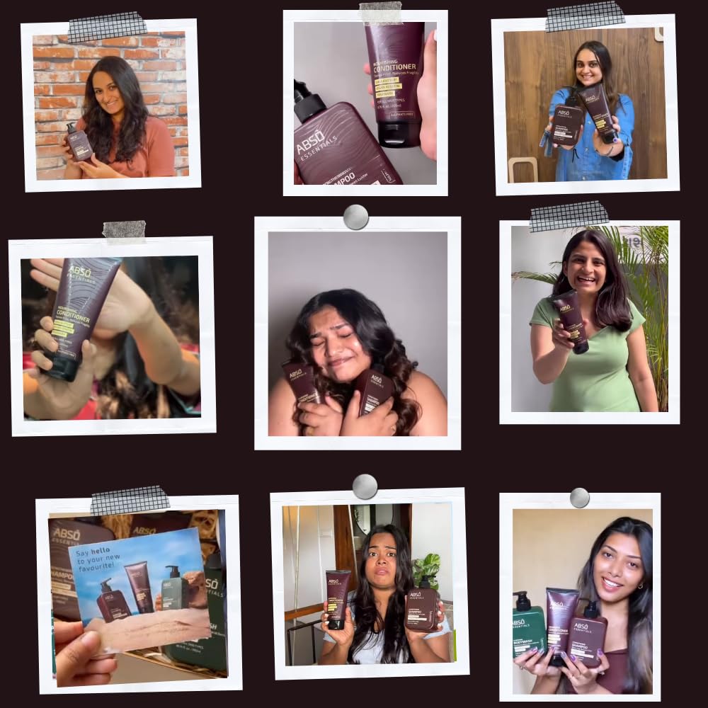 ABSO ESSENTIALS Combo Pack of Strengthening Shampoo and Nourishing Conditioner for Lustrous, Frizz-Free, Deep cleansing, Provides Strength, Soft and Smooth Hair (Shampoo -300ml+ Conditioner-200ml)