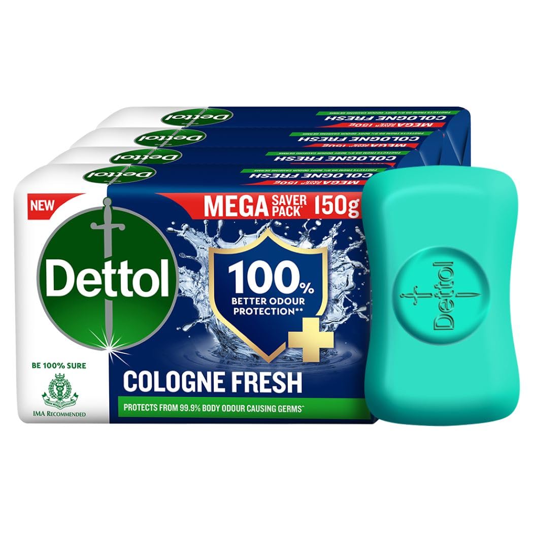 Dettol Cologne Fresh Bathing Soap Bar with 100% better odour protection- 150g Pack of 4, (600gm)