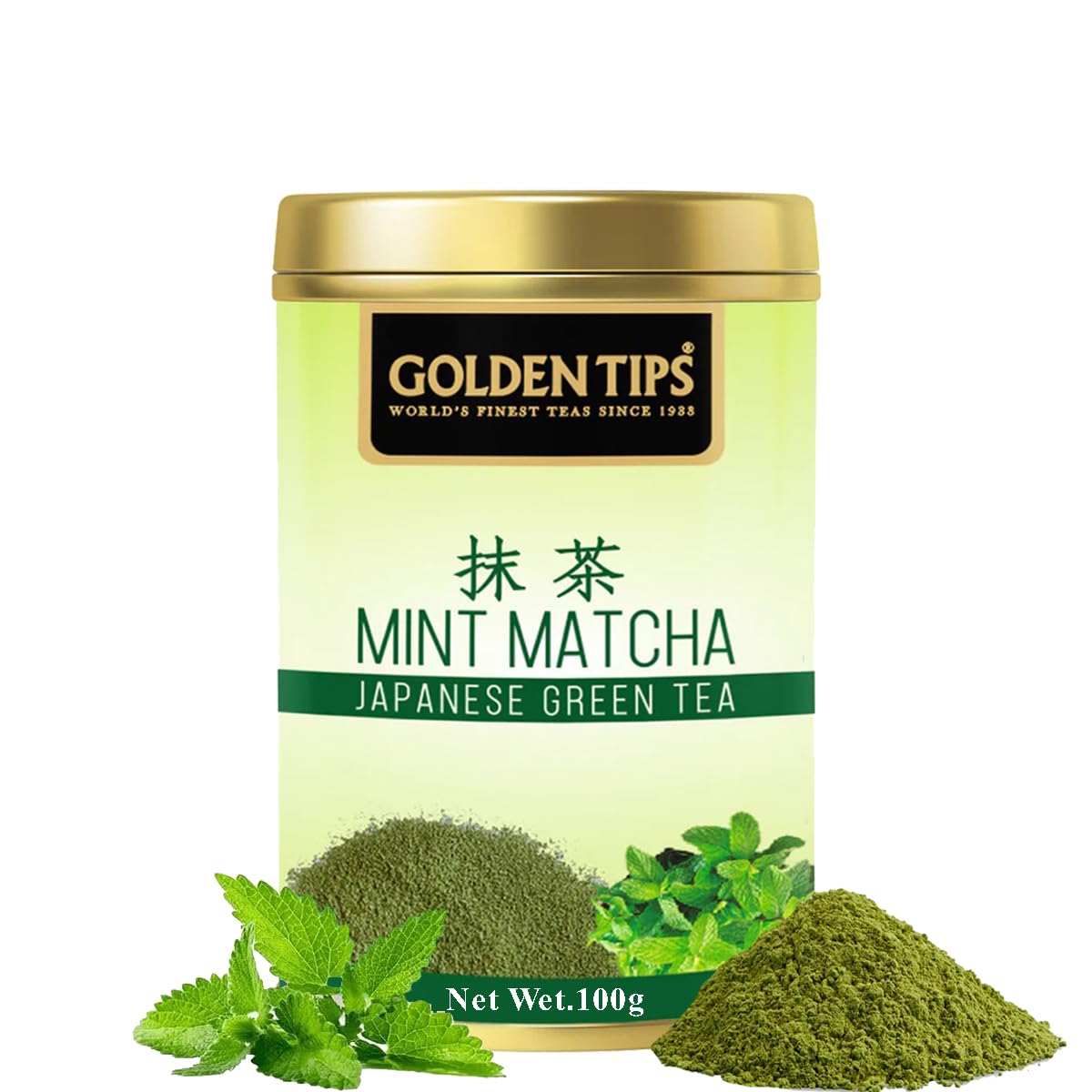 Golden Tips Authentic Japanese Mint Matcha Green Tea Powder – 100g (100 Servings) Tin Can, No Additives, Antioxidant-Rich Superfood, No Artificial Sweeteners