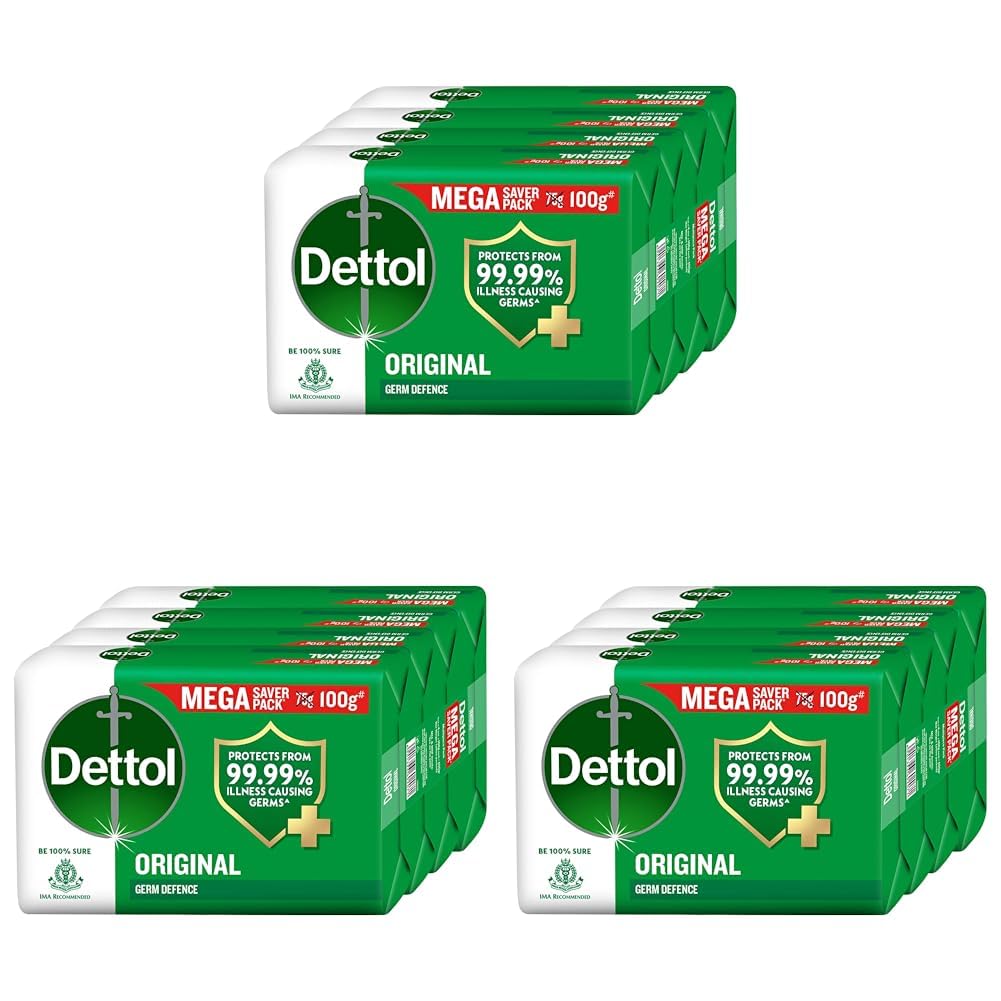 Dettol Original Germ Protection Bathing Soap Bar (400gm) | Kills 99.99% germs, 100g - Pack of 12