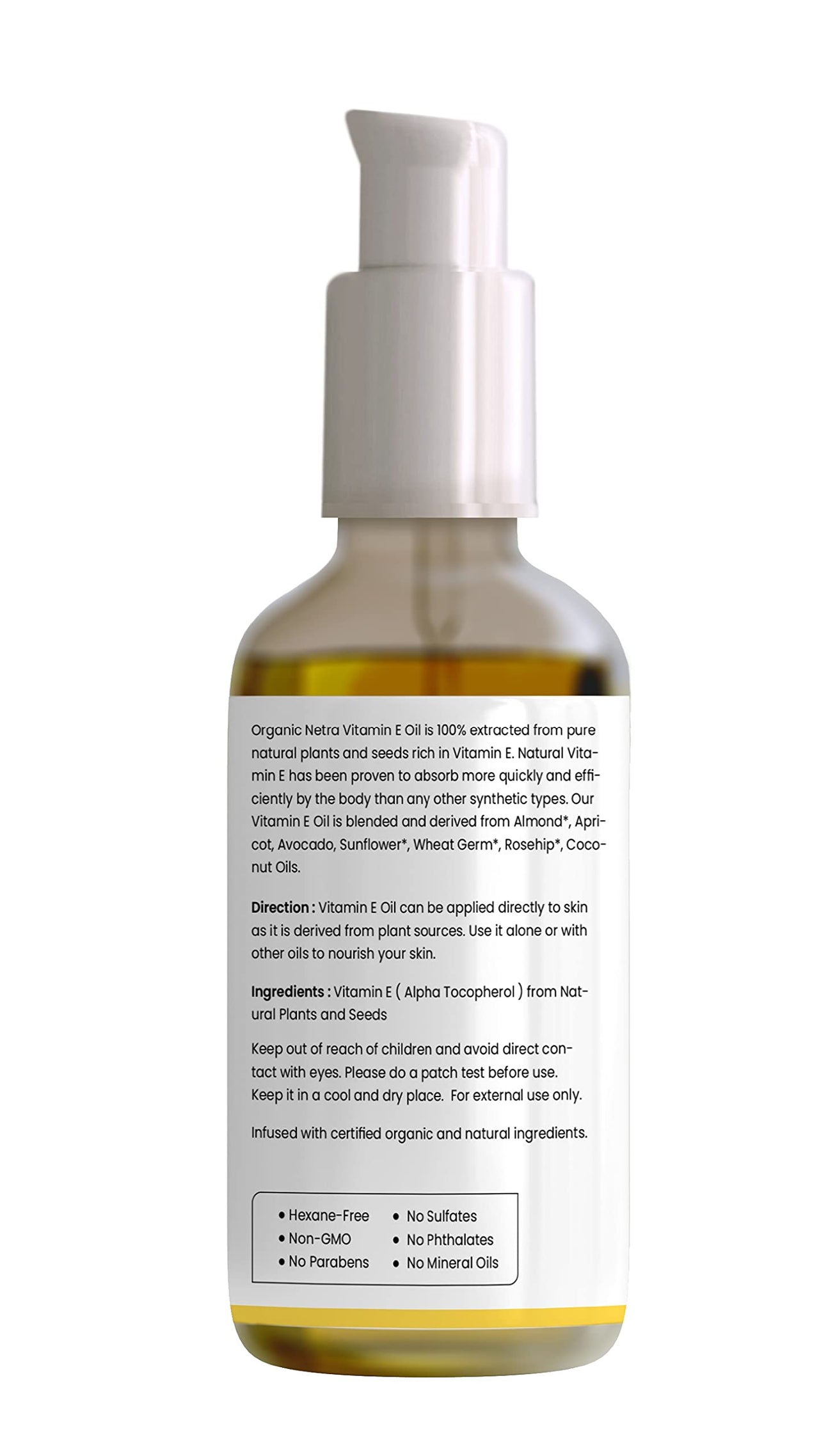 Organic Netra 100% Pure Plant Based Vitamin E Oil For Radiant,Moisturized Youthful Skin For Men and Womens, Reduces scars,stretch marks,wrinkles, helps in hair growth -30 ml.