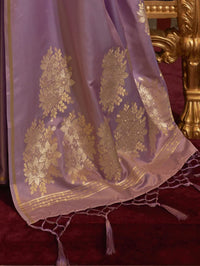 AKHILAM Women's  Banarasi Pure Silk Floral Golden Zari Work Woven Design Border Saree with Unstitched Blouse Piece(KSBLE2240_Parent)