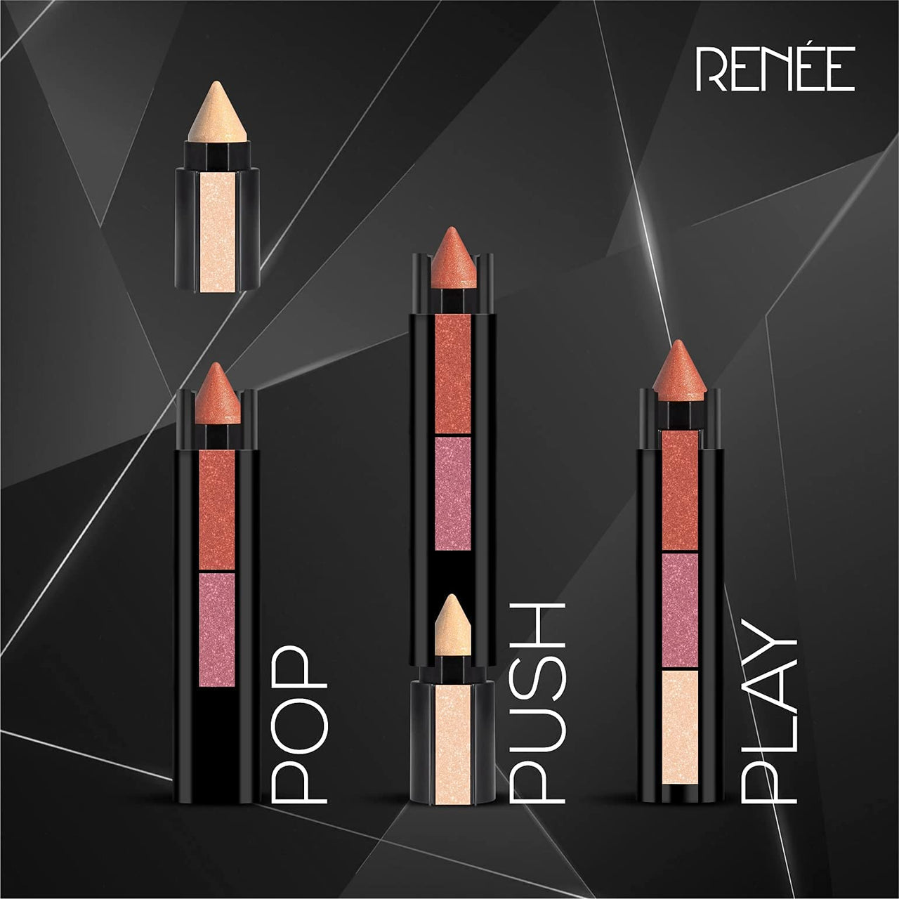 RENEE Fab 3 In 1 Eyeshadow 4.5Gm - Highly Pigmented 3 Shades In 1 Stick, Adds Dimension And Intensity With Shimmery Finish, Enriched With Vitamin E, Assorted