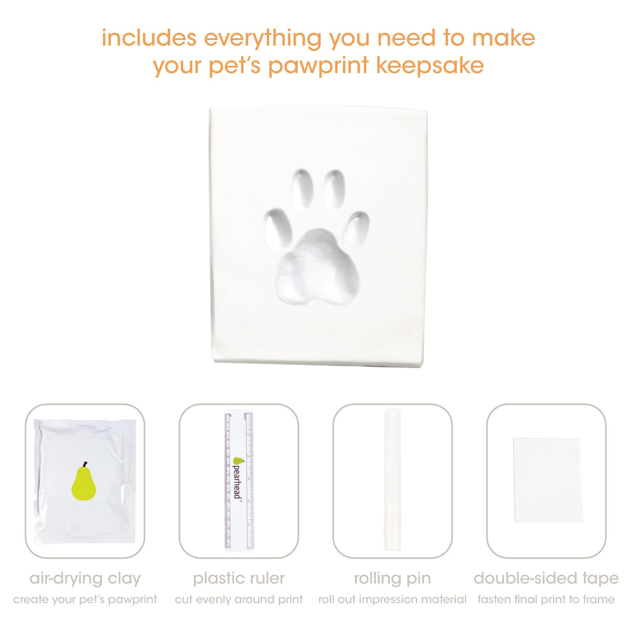 Pearhead Pet Paw Print Photo Frame With Clay Imprint Kit, Pawprint Making Kit, Cat Or Dog Memorial Keepsake Gift, Pet Home Dcor, Wooden Tabletop Picture Frame, Espresso