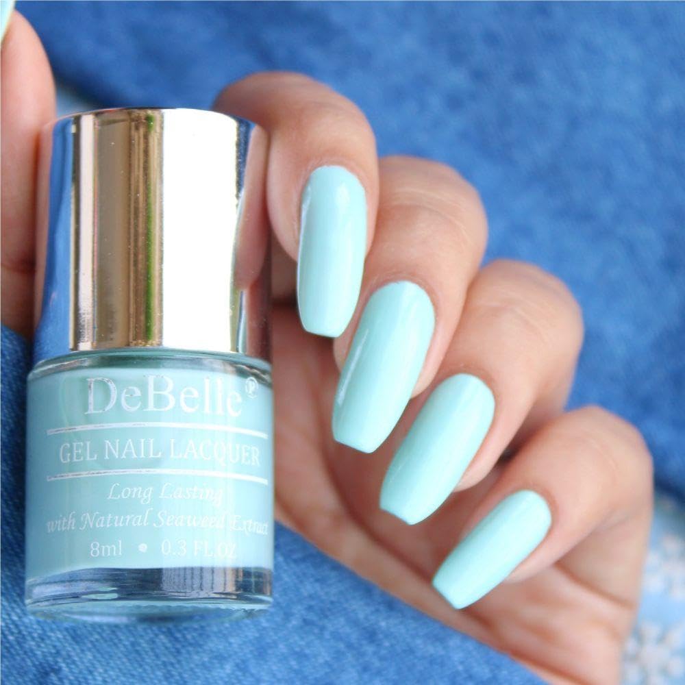 DeBelle Gel Blue Glossy Finish Nail Polish-Mint Blue(Mint Amour), 8 Ml - Enriched With Natural Seaweed Extract, Cruelty Free, Toxic Free
