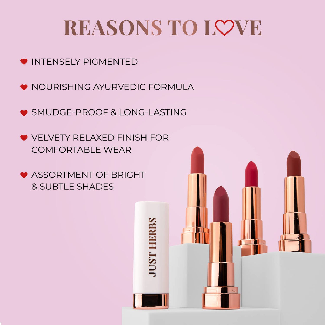 Just Herbs Matte Lipstick, Hydrating Nourishing and Liquid Waterproof Long Stay Relaxed Matte Bullet Lipsticks for Women 4.2 gm (Fiery Pink)