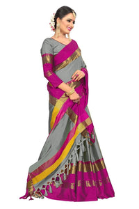 PAREVDEE Women's  Dobby Cotton Saree With Blouse Piece
