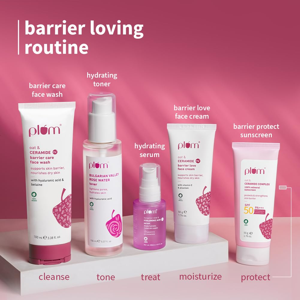 Plum Oat & Ceramide Complex100% Mineral Sunscreen | SPF 50 PA+++ | For Sensitive Skin | Strengthens Skin Barrier | Sun Protection From UVA/B Rays | Lightweight, Non-Oily | Men & Women | 50g