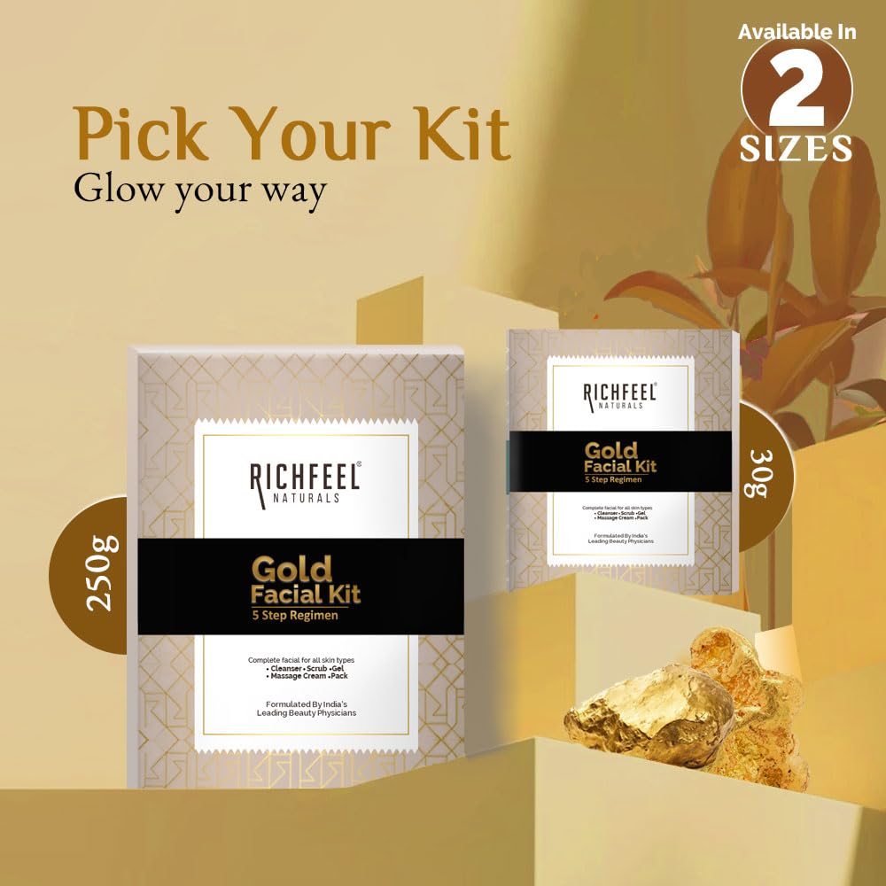 Richfeel Gold FacialRichfeel Gold Facial Kit | Bright & Glowing Skin | Parlour Like Instant Glow With The Goodness Of Gold Foils| 30 g Pack of 2 Kit 5X6G Pack of 2
