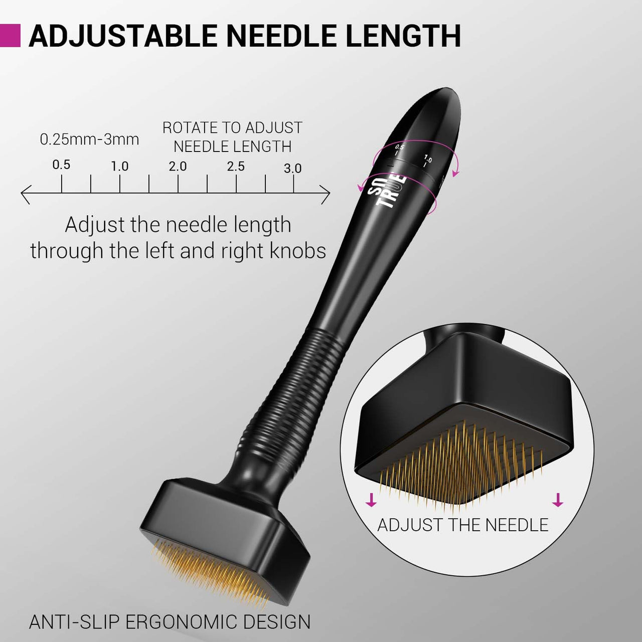 Sotrue Derma Stamp for Hair Growth | Titanium Coated Adjustable Needles 0.25mm to 3mm | 140 Microneedling Stamp for Skin Repair, Face, Hair & Beard Growth | Reduces Acne Scars | Safe & Effective To Use