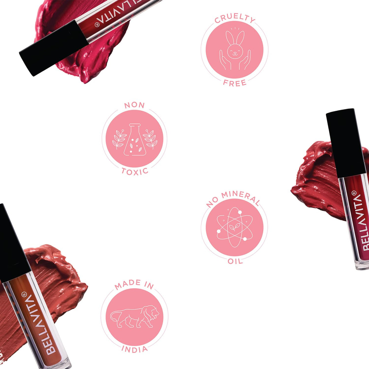 BELLAVITA Kiss-Proof Liquid Lipstick | 3.8 ml | 18-hr Stay | Transferproof Lipstick | Long Lasting | Ultra Matte Finish | Intense Moisturisation | Waterproof Liquid Lipsticks for Women | Cherry Pop