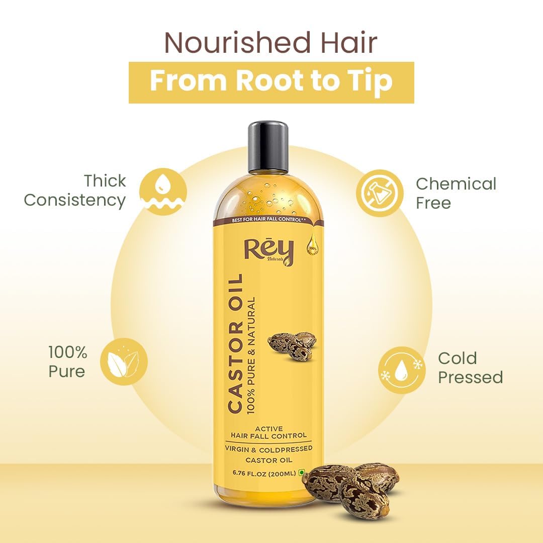Rey Naturals Cold Pressed Castor Oil, 200ml