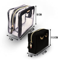 Colorbar LIPS & LASHES BOX POUCH(SET OF TWO) - BLACK II 1 Large Main Compartment + Small Black Pouch II Metallic Embellishments and Zipper II PVC + Polyester material