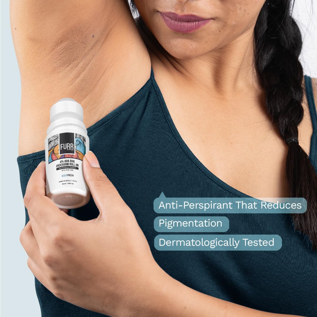 FURR 4% AHA BHA Underarm Roll On with Kojic Acid | 40ml | Aqua Fresh Fragrance | Helps Reduce Pigmentation, Prevents Body Odour & Brightens Skin | Dermatologically Tested | Antiperspirant