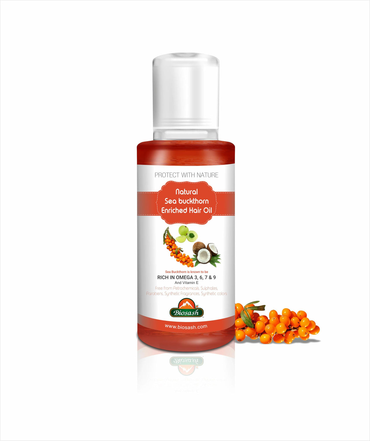 Biosash Sea Buckthorn Hair Oil 100ml | Ayurvedic Hair Care with Sea Buckthorn Berry, Almond & Castor Oil | Rich in Omega 3 6 7 9 & Vitamin E | Hair Fall Control & Hair Growth
