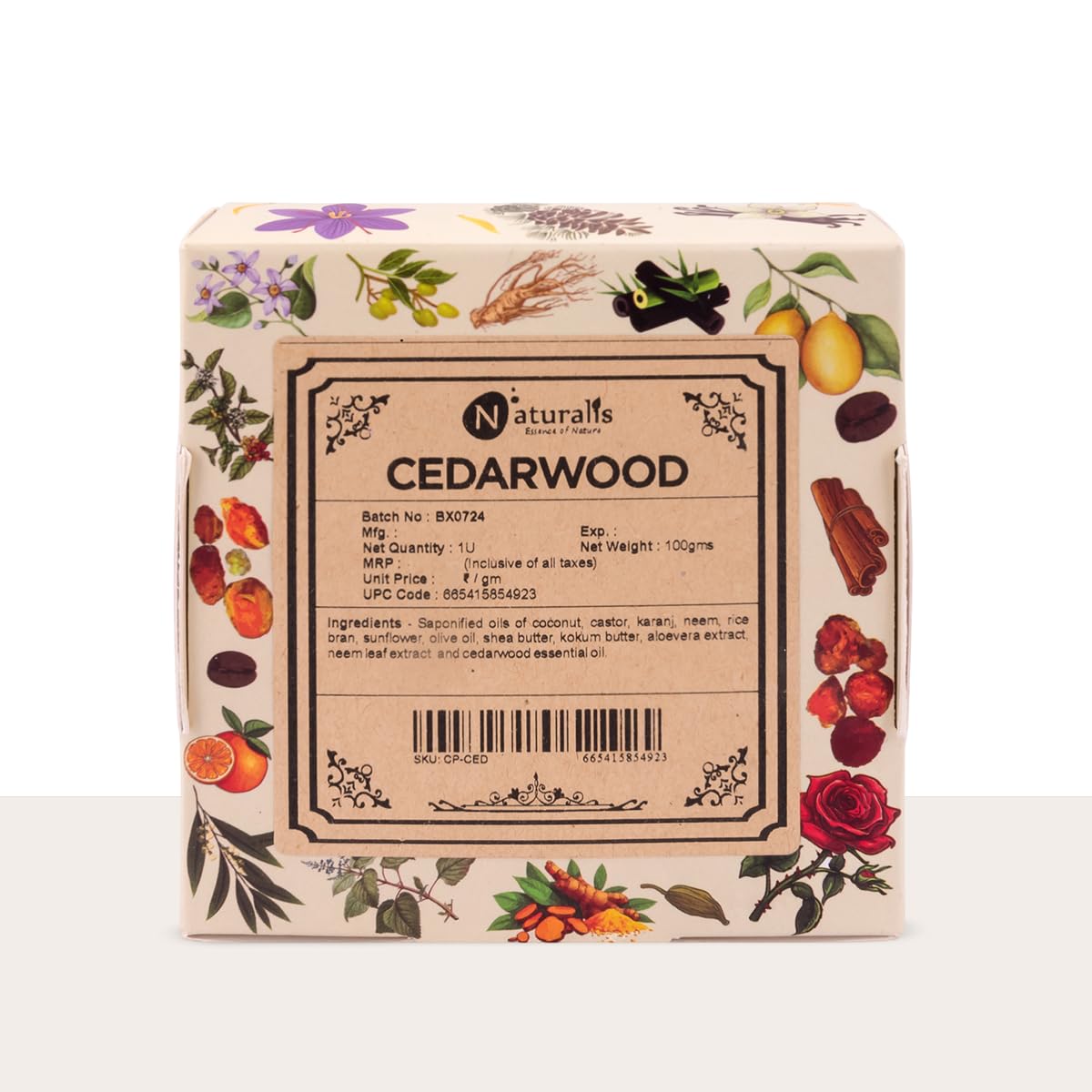 Naturalis Cedar Soap – Organic Handmade Cold-Pressed Soap Infused with Cedarwood Essential Oils – Natural, Luxury Soap for Deep Skin Nourishment, Moisturizing and Refreshing, 100g