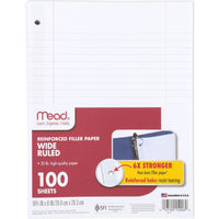 Mead Loose Leaf Paper, Notebook Paper, Wide Ruled Filler Paper, Reinforced, 8 x 10.5, 100 Sheets (15006), White Pack of 1