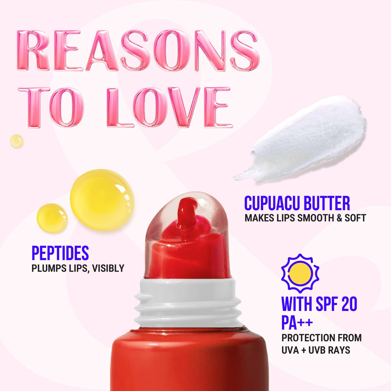 Blue Heaven Butter & Balm (15 Gm) Peptide based Tinted Lip Balm with SPF 20 PA++| Infused with Cupuacu Butter | Smoothing & Moisturizing | UVA/UVB Rays Protection | Cherry